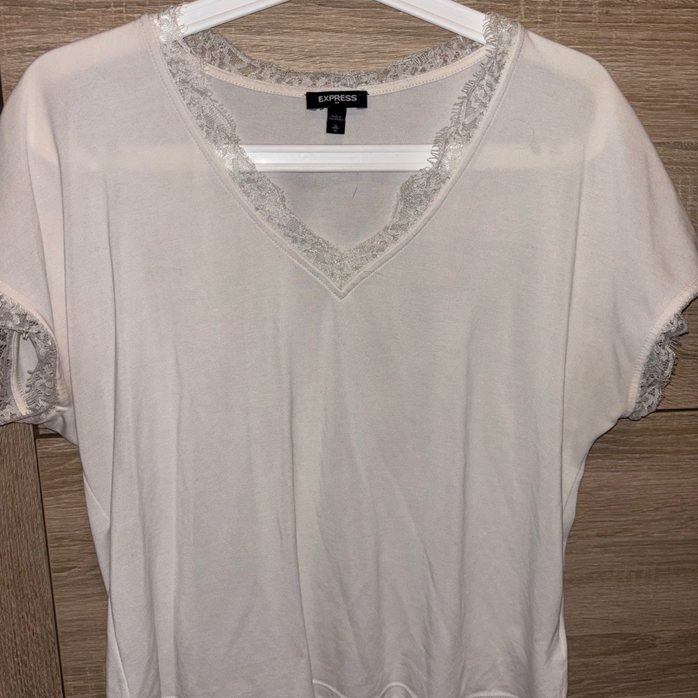 Express Women's White Lace Trim Top